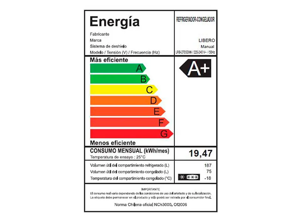 REFRIGERADOR LIBERO BOTTOM FREEZER FROST LRB-270SDIW SMART 9