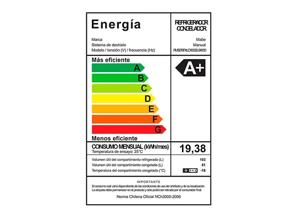 REFRIGERADOR BOTTOM FREEZER MABE 244 L FRIO DIRECTO RMB276PXLCX0 7