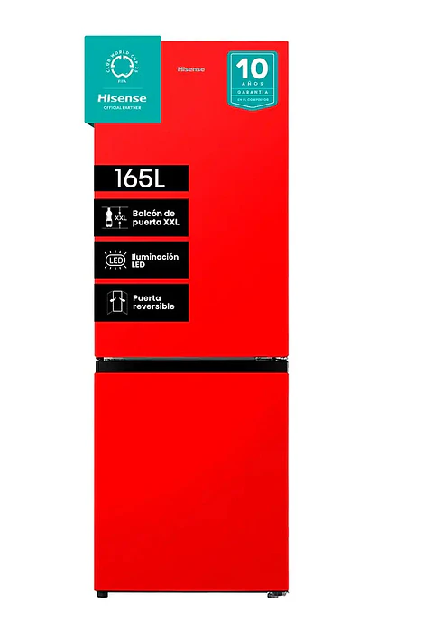 REFRIGERADOR HISENSE BOTTOM FREEZER FROST FRÍO DIRECTO 165 L RB215NR ROJO