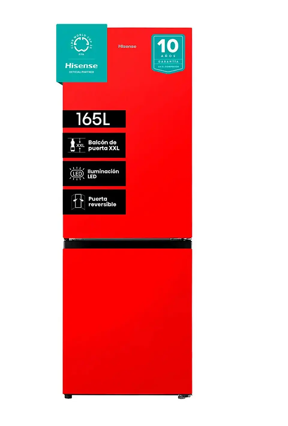 REFRIGERADOR HISENSE BOTTOM FREEZER FROST FRÍO DIRECTO 165 L RB215NR ROJO 1