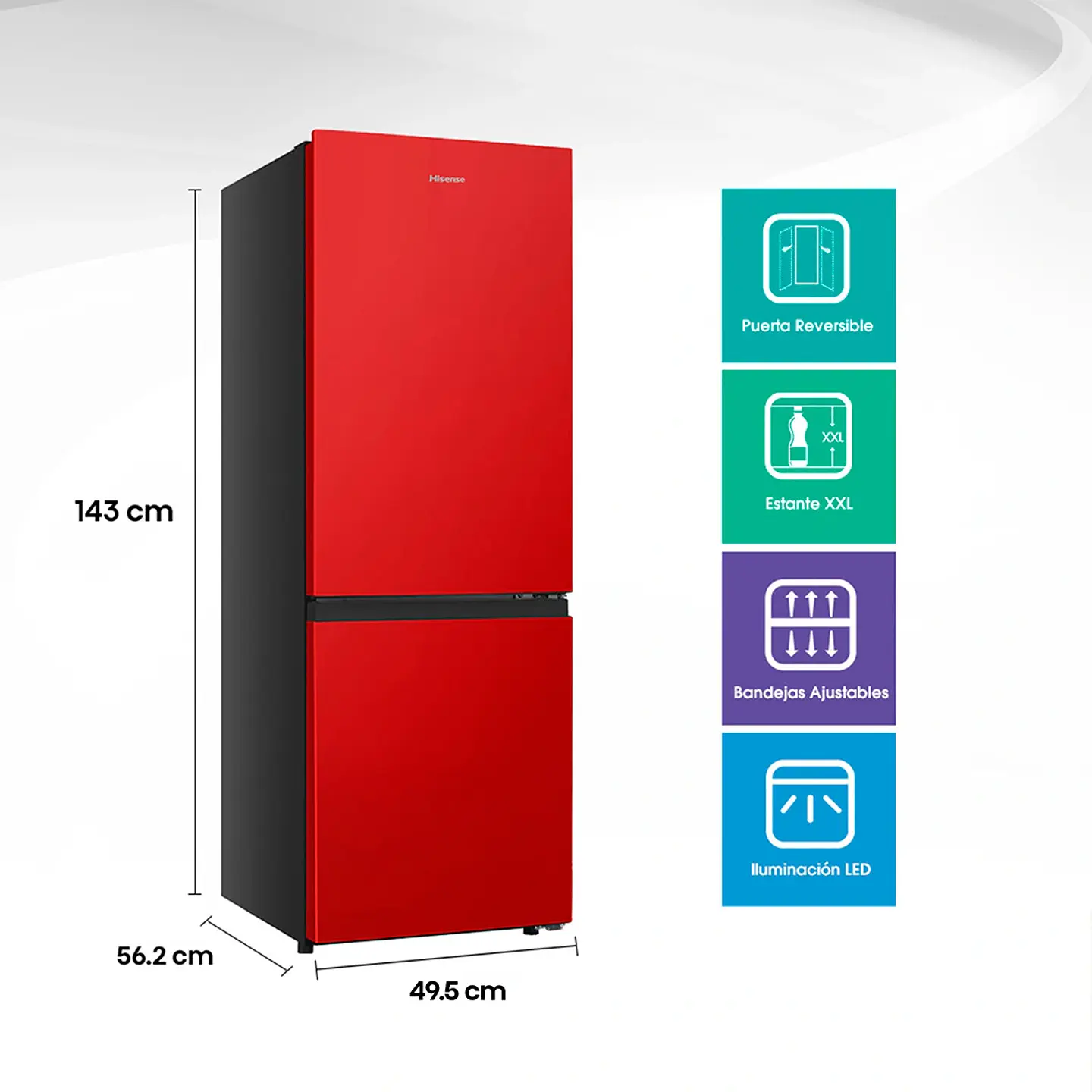 REFRIGERADOR HISENSE BOTTOM FREEZER FROST FRÍO DIRECTO 165 L RB215NR ROJO 2