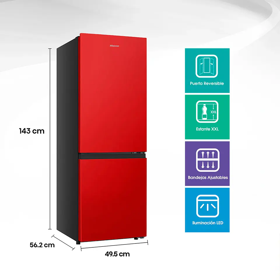REFRIGERADOR HISENSE BOTTOM FREEZER FROST FRÍO DIRECTO 165 L RB215NR ROJO 2