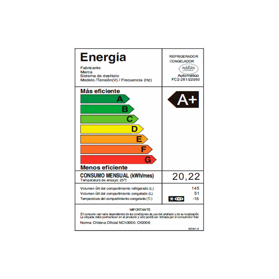 REFRIGERADOR NO FROST 196 LT. FC2-261 5