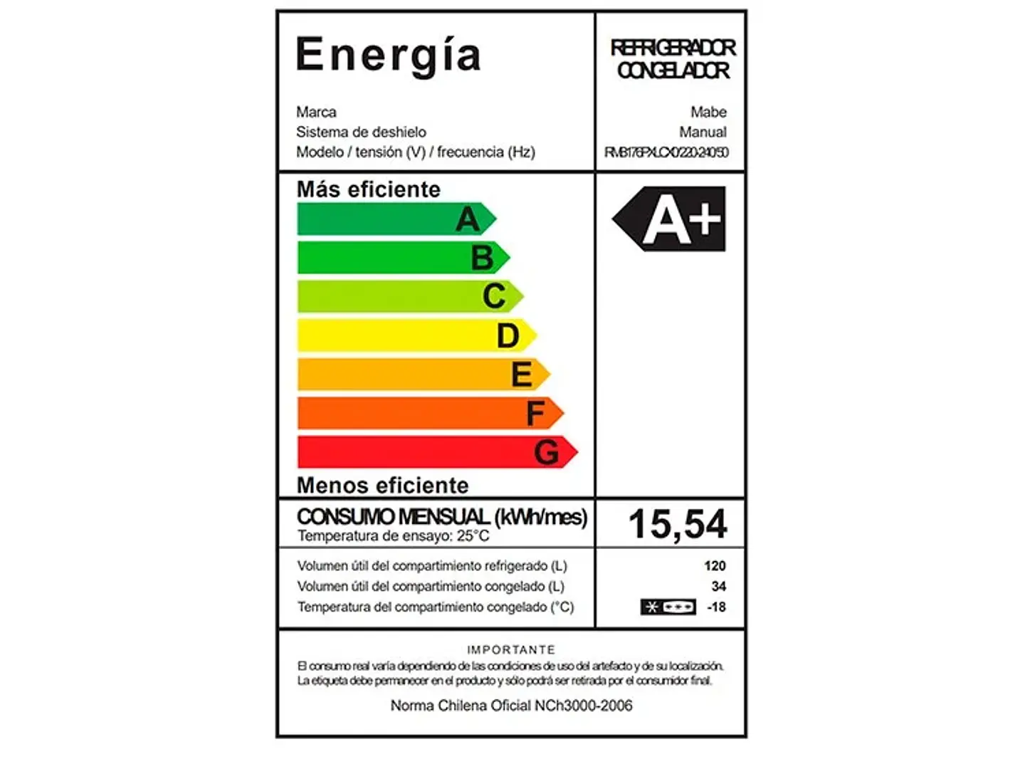 REFRIGERADOR BOTTOM FREEZER MABE 154 L FRIO DIRECTO RMB176PXLCX0 7