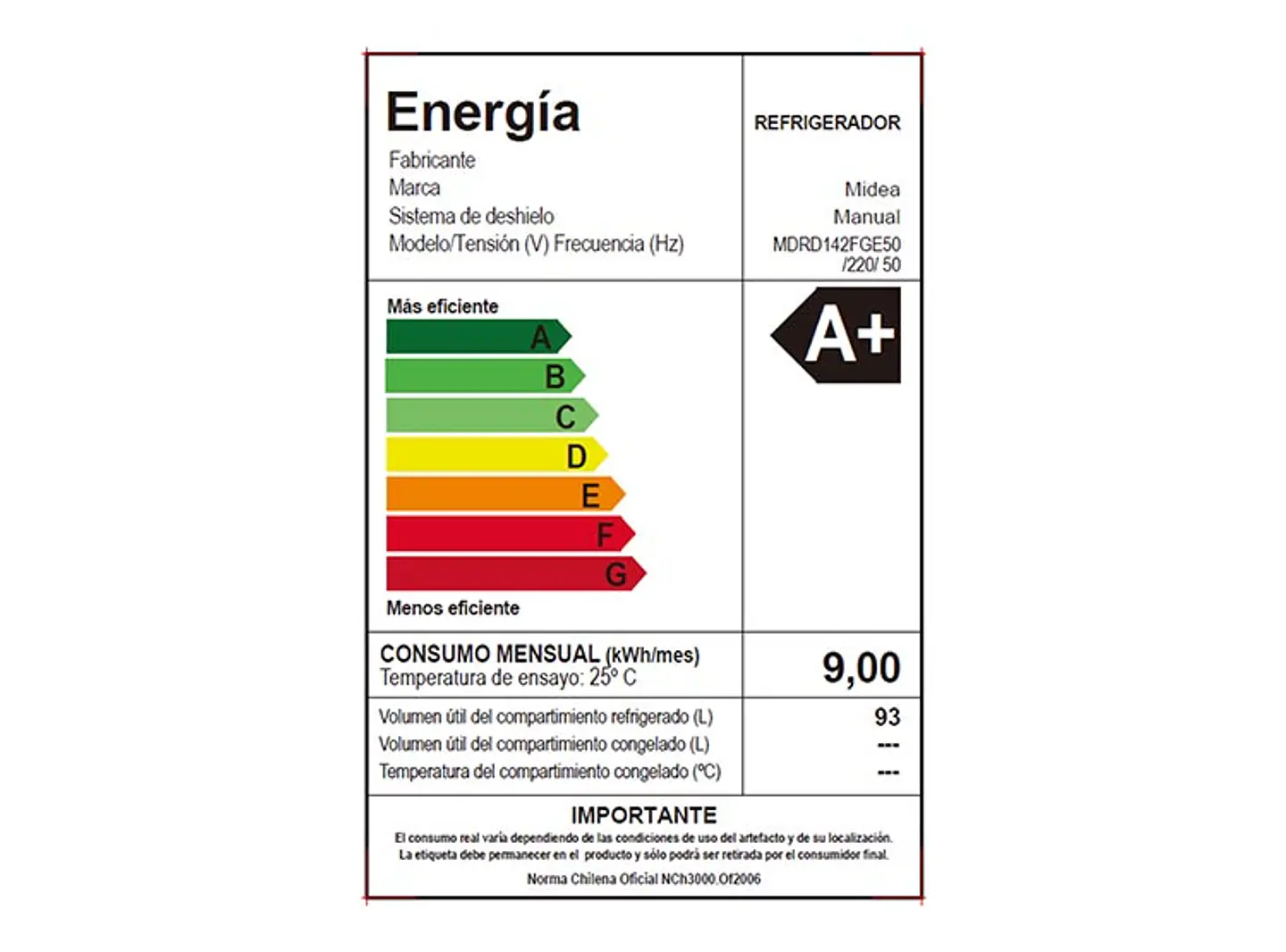 FRIGOBAR MIDEA 93 L FRÍO DIRECTO MDRD142FGE50 8