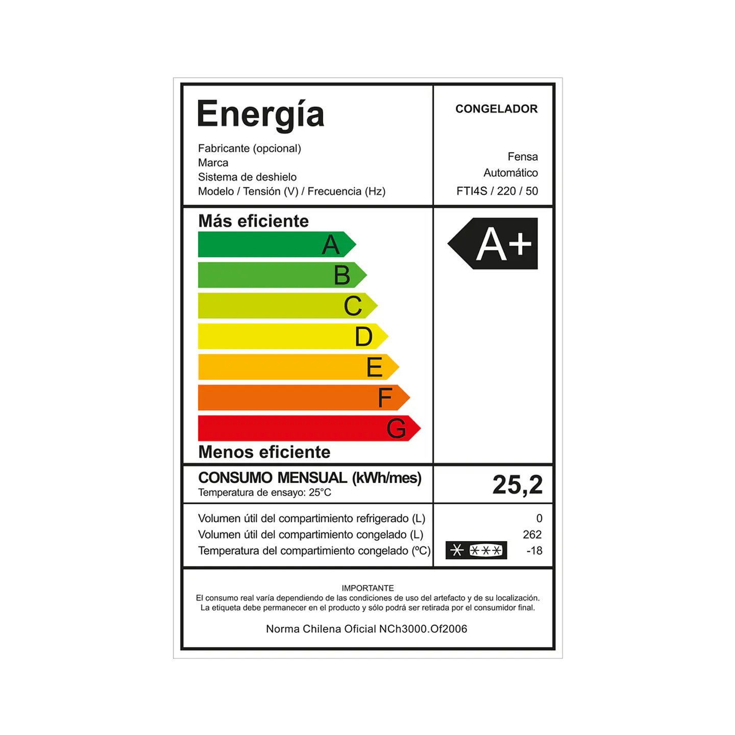 CONGELADOR FREEZER FENSA VERTICAL 262L NO FROST FTI4S 8