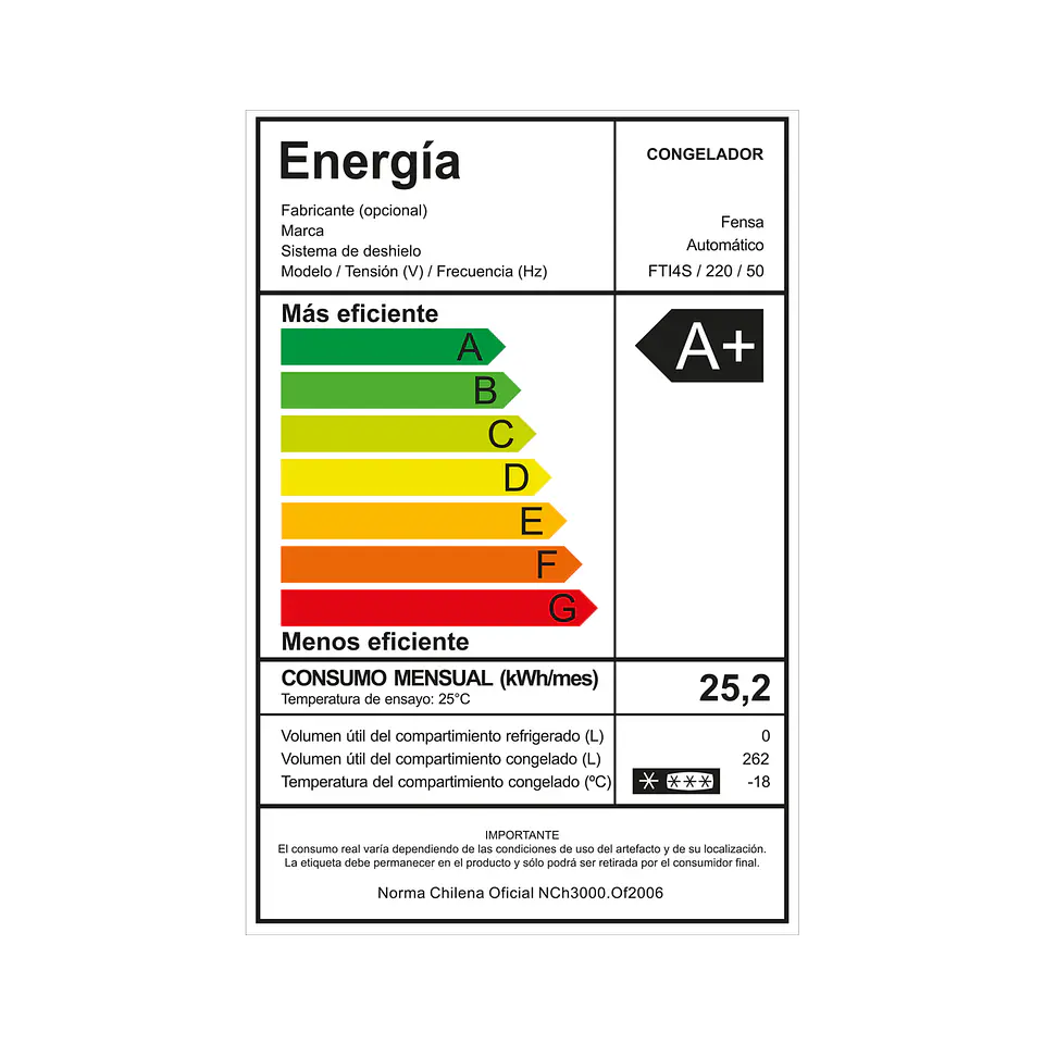 CONGELADOR FREEZER FENSA VERTICAL 262L NO FROST FTI4S 8