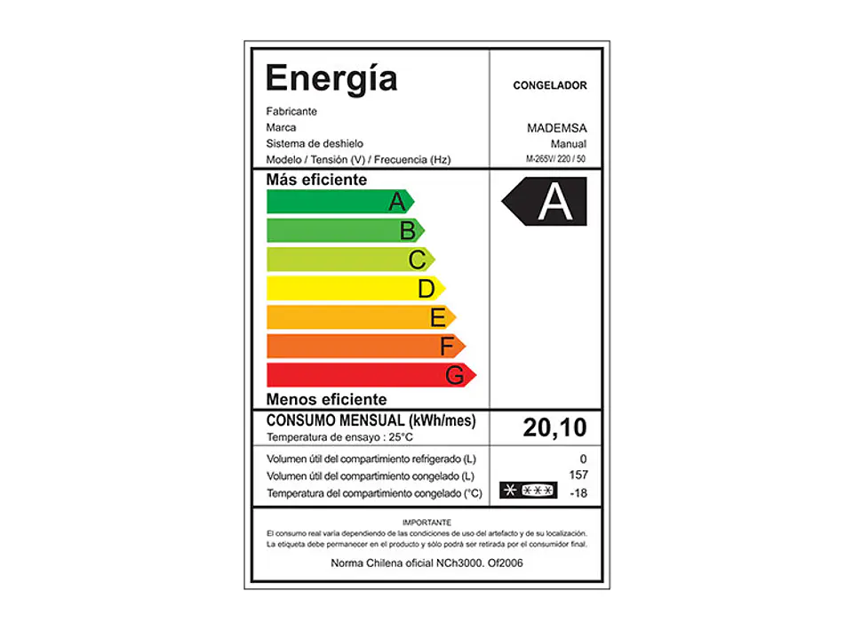 CONGELADOR VERTICAL MADEMSA 157 L FRÍO DIRECTO M-265V 7