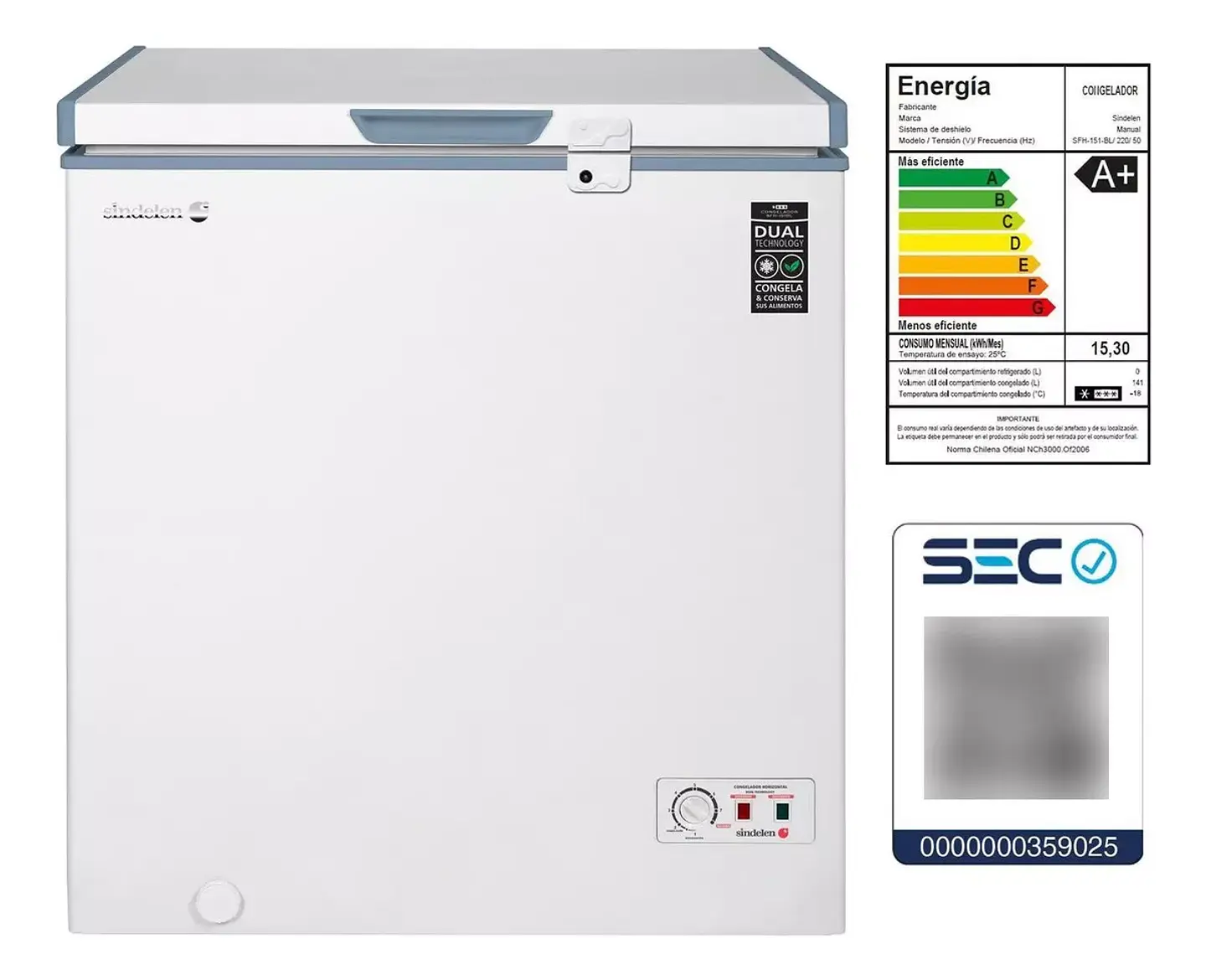 CONGELADOR SINDELEN HORIZONTAL 141 LITROS 8 NIVELES SFH-151B 5
