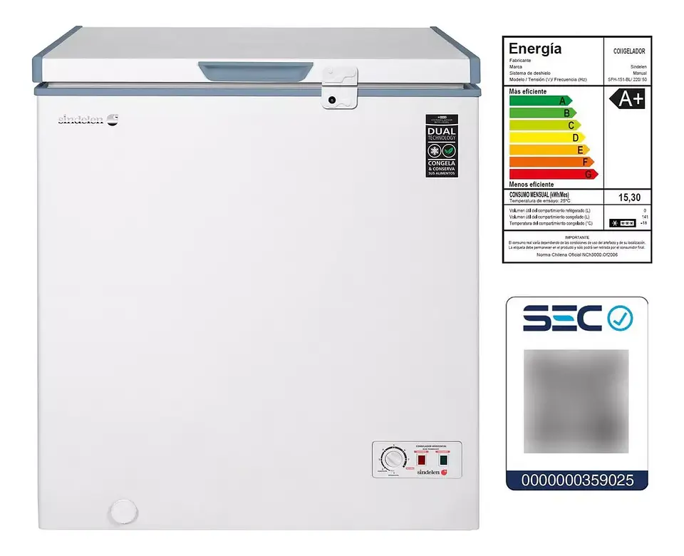 CONGELADOR SINDELEN HORIZONTAL 141 LITROS 8 NIVELES SFH-151B 5