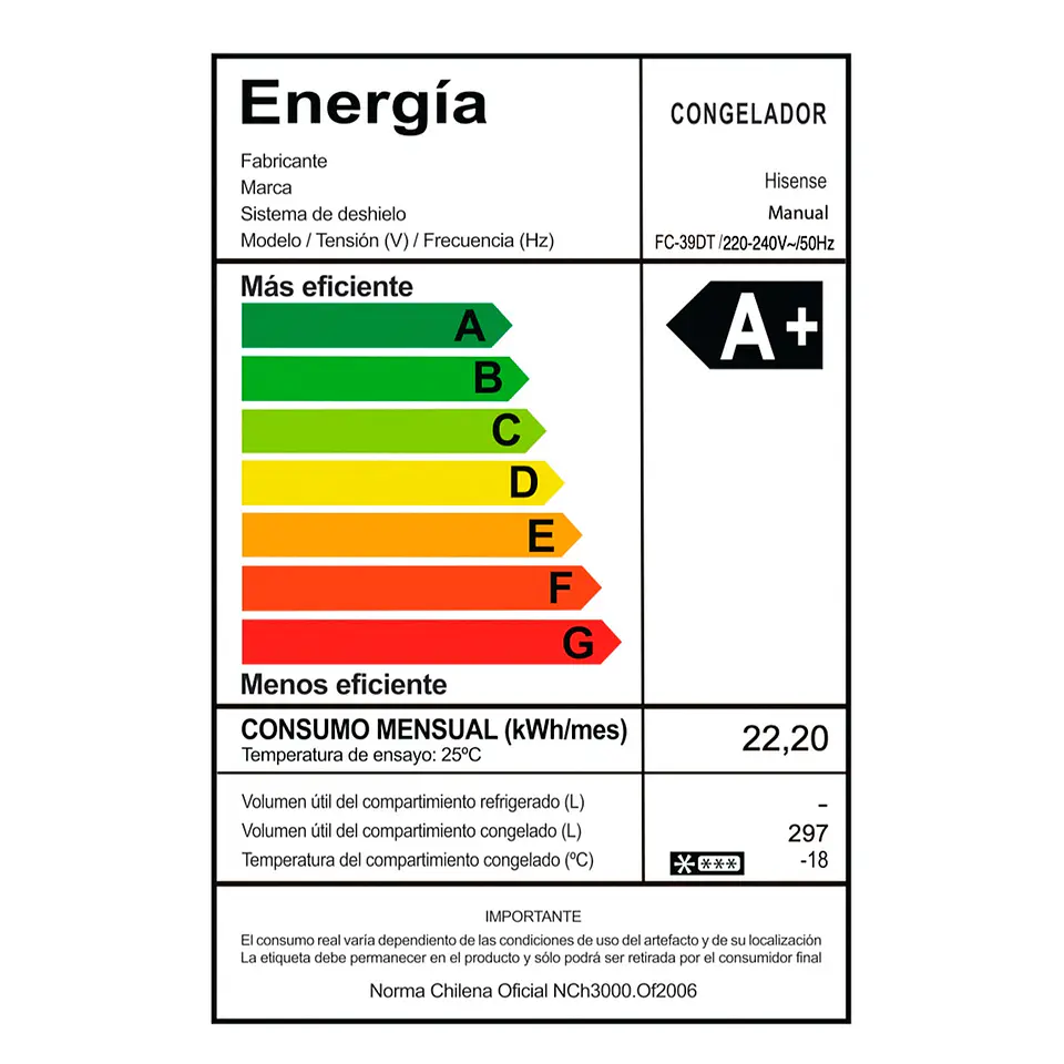 FREEZER HORIZONTAL HISENSE 297 L FRÍO DIRECTO FC-39DT BLANCO 8