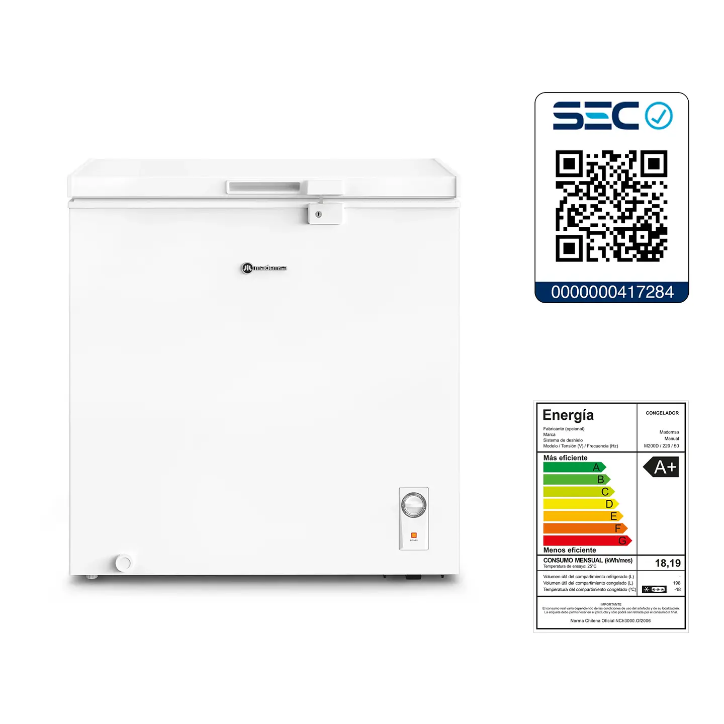 CONGELADOR FREEZER HORIZONTAL 198L FRÍO DIRECTO M200D 8