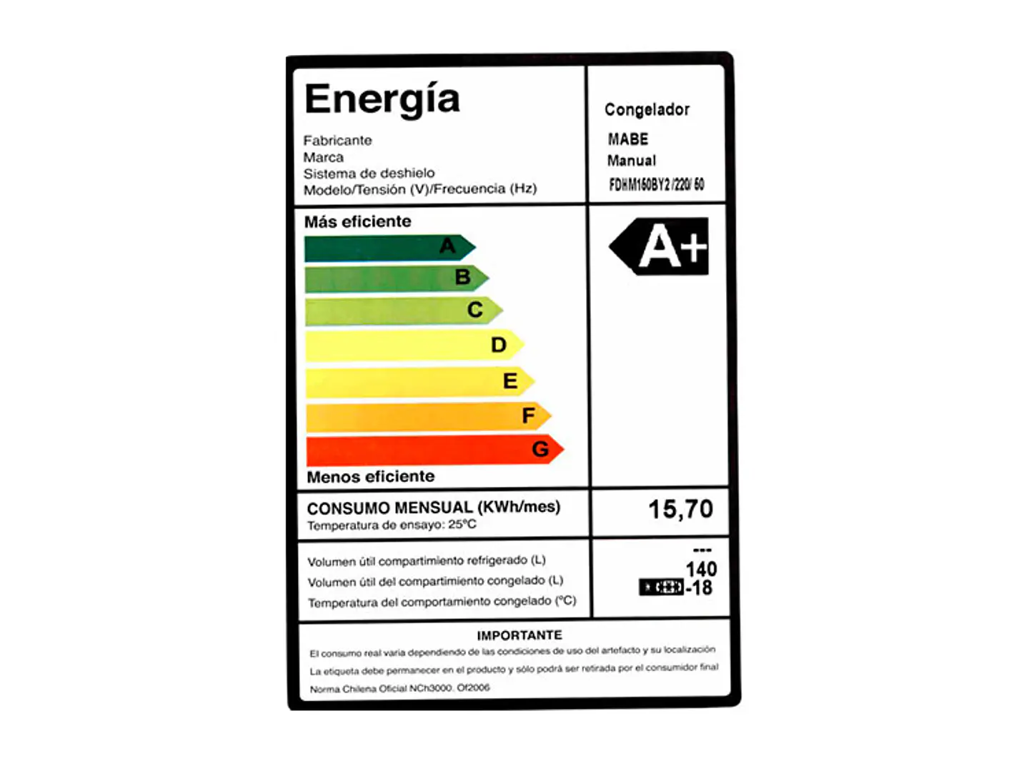 FREEZER MABE 142 L DUAL FDHM150BY2 BLANCO 5
