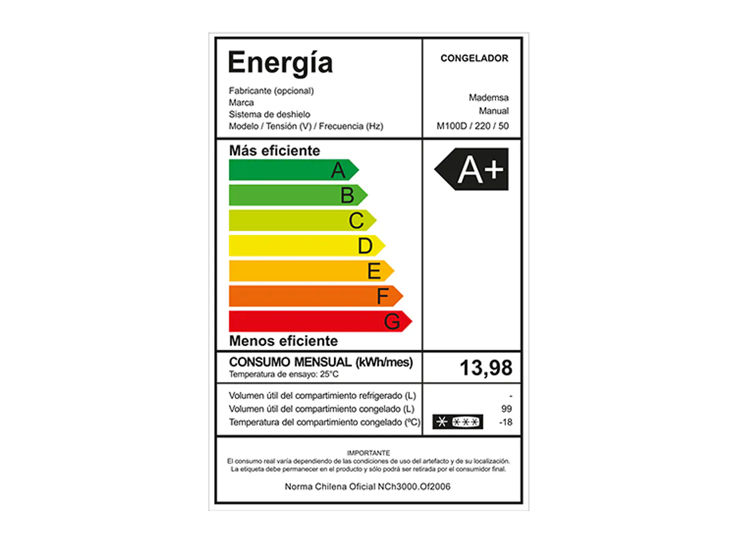 FREEZER HORIZONTAL MADEMSA 99 L FRÍO DIRECTO DUAL M100D 7