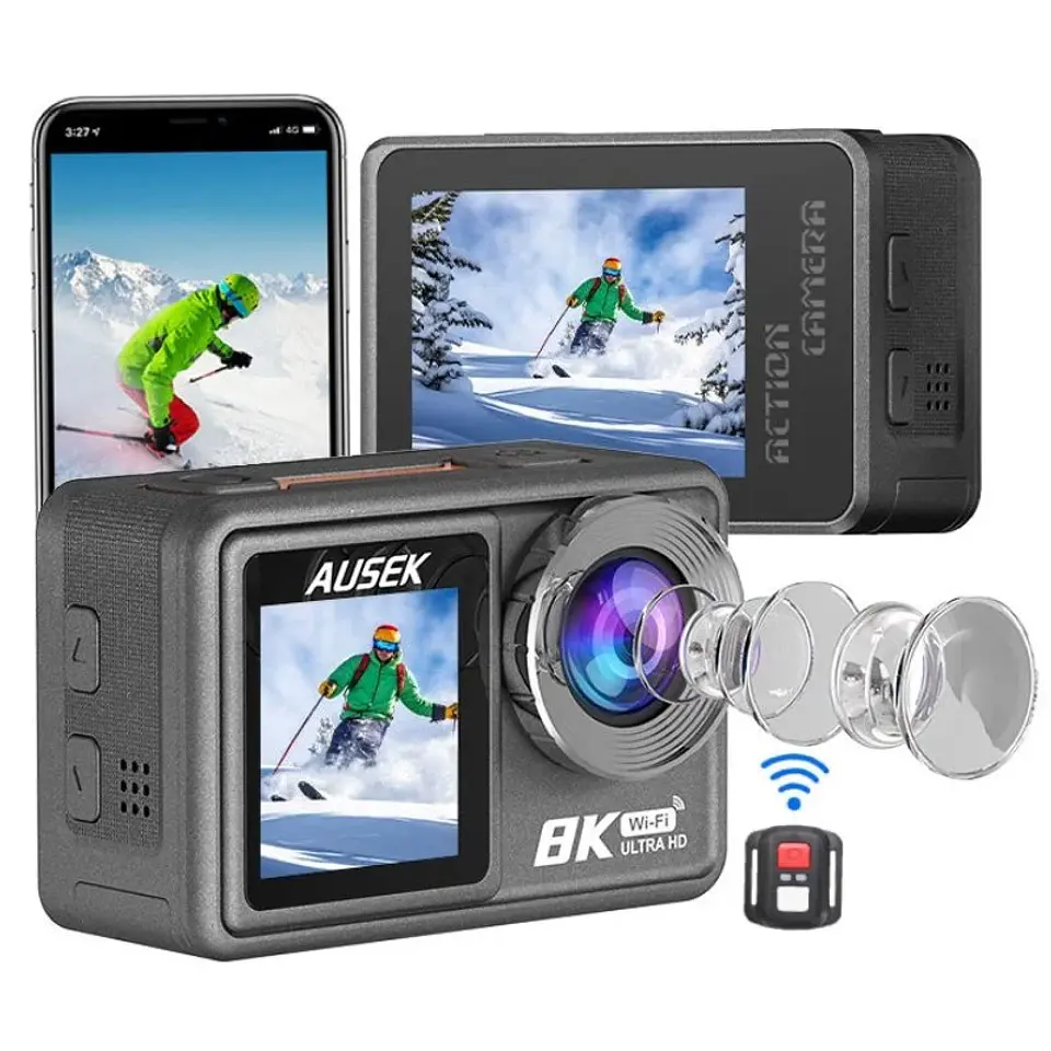 CÁMARA DEPORTIVA AUSEK 8K 50MP ULTRAHD CON ACCESORIOS ACCIÓN 1