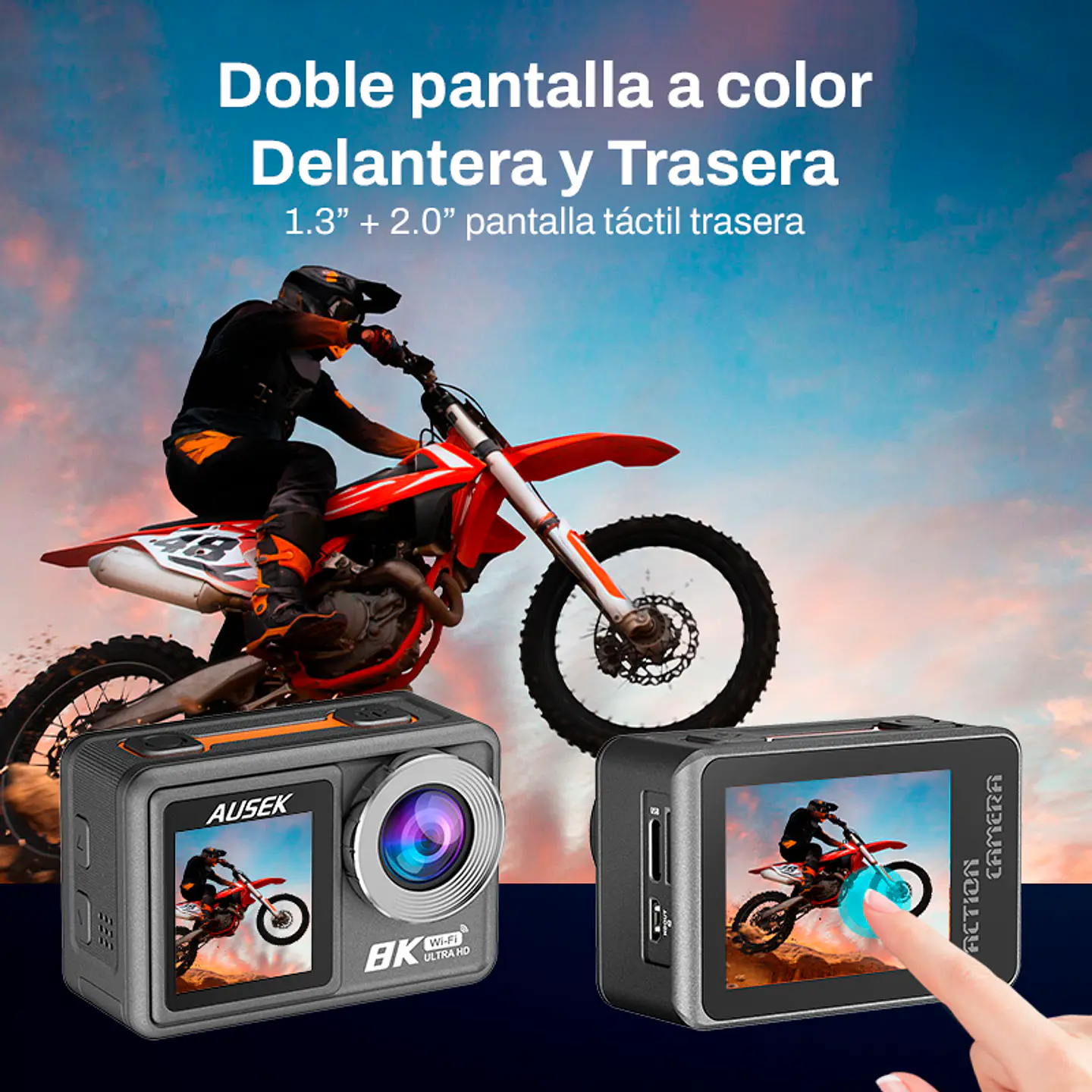 CÁMARA DEPORTIVA AUSEK 8K 50MP ULTRAHD CON ACCESORIOS ACCIÓN 4
