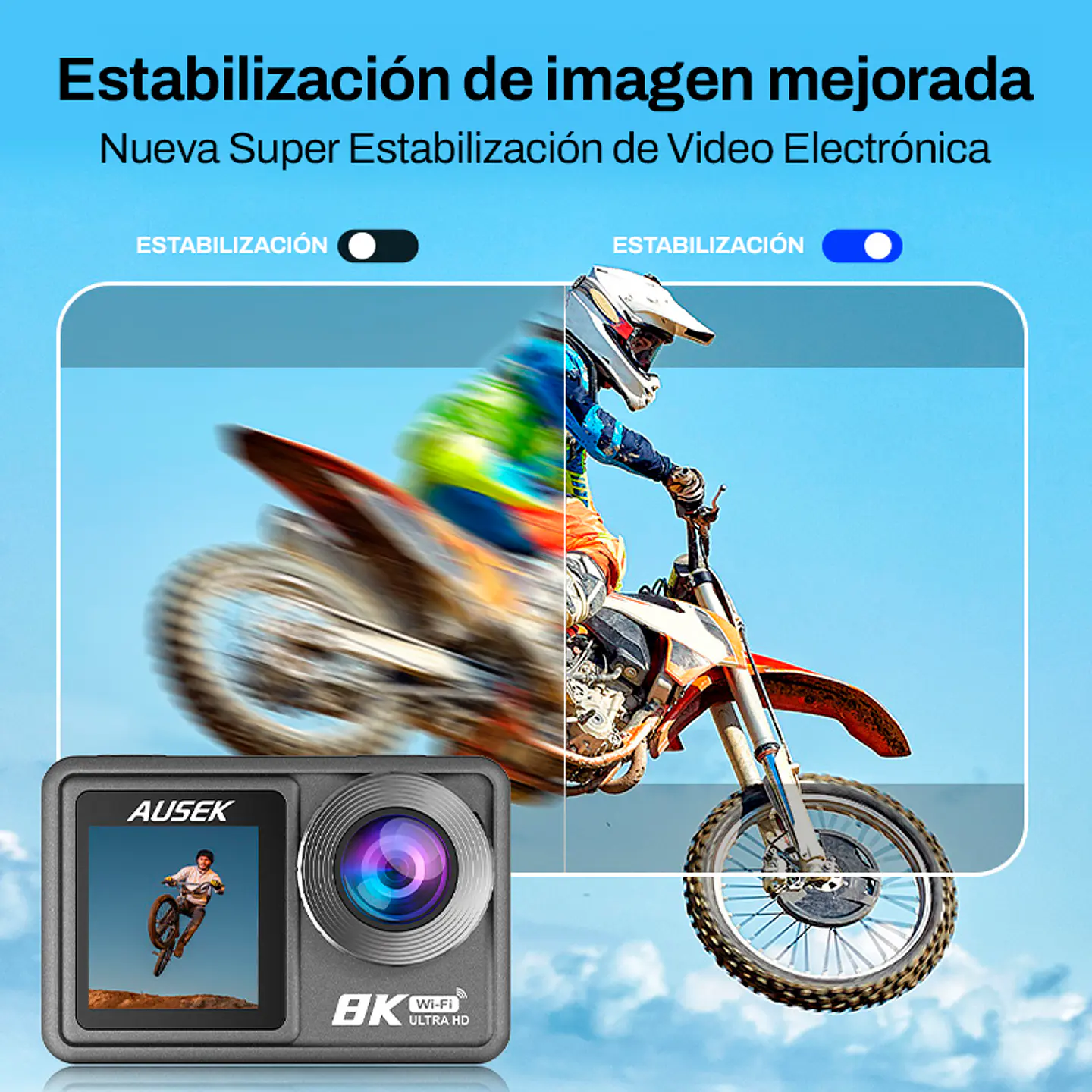 CÁMARA DEPORTIVA AUSEK 8K 50MP ULTRAHD CON ACCESORIOS ACCIÓN 6