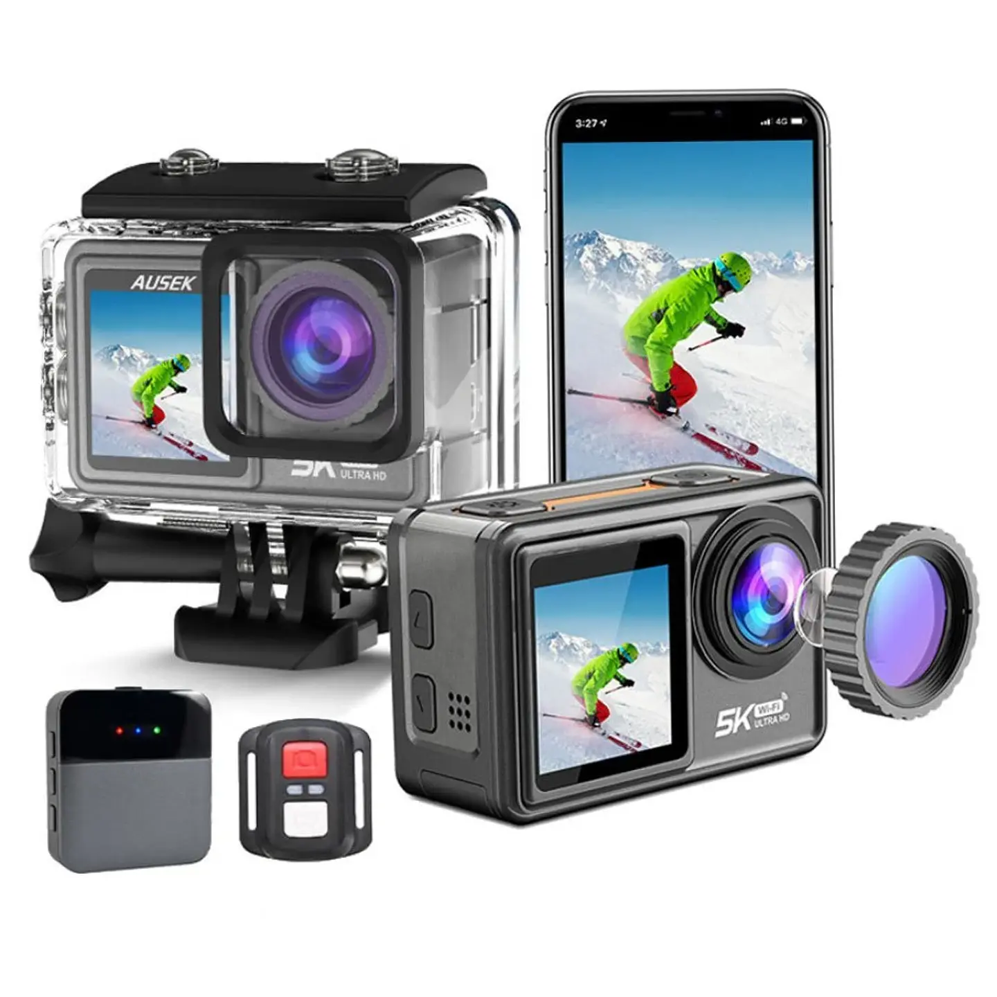 CÁMARA DEPORTIVA 5K 24MP ULTRAHD CON MICROFONO Y ACCESORIOS 1