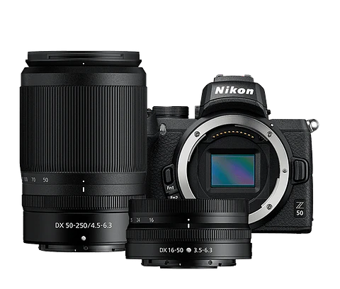 CÁMARA NIKON MIRRORLESS Z50 C/LENTE 16-50MM F 3.5 - 6.3 VR + LTE. 50-250MM