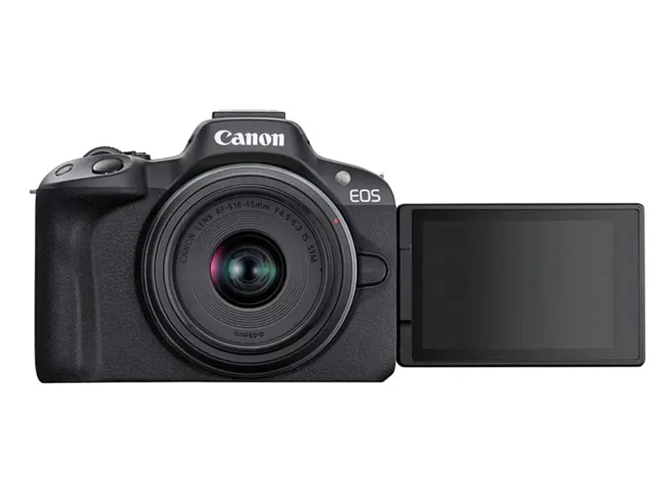 CÁMARA MIRRORLESS CANON R50 4K UHD 24.2 MP+ LENTE 18-45 + LENTE 55-210 4