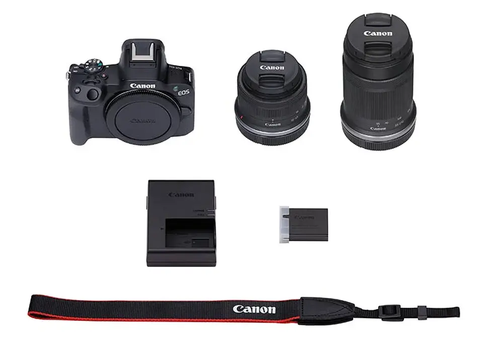 CÁMARA MIRRORLESS CANON R50 4K UHD 24.2 MP+ LENTE 18-45 + LENTE 55-210 8