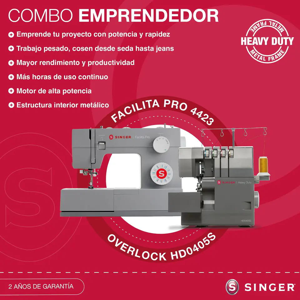COMBO SINGER HEAVY DUTY FACILITA PRO 4423 + OVERLOCK HD0405S 4