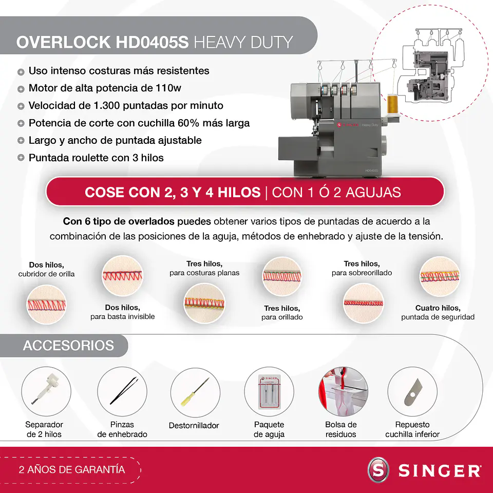 COMBO SINGER HEAVY DUTY FACILITA PRO 4423 + OVERLOCK HD0405S 6