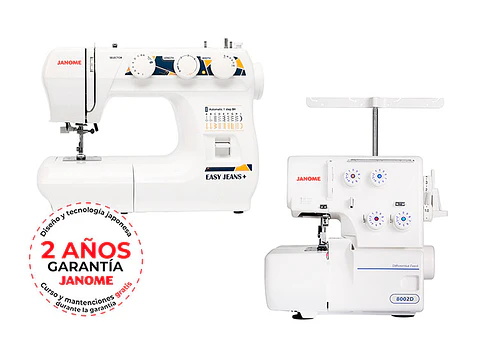 COMBO JANOME MAQUINA DE COSER EASY JEANS PLUS + OVERLOCK 8002D