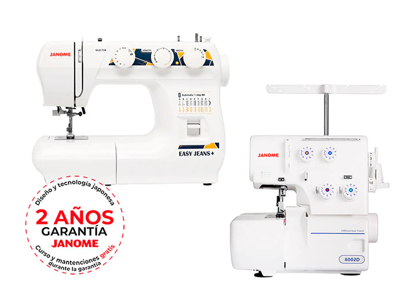COMBO JANOME MAQUINA DE COSER EASY JEANS PLUS + OVERLOCK 8002D 1