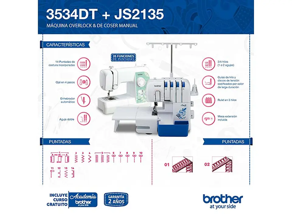 COMBO BROTHER OVERLOCK 3534D + MÁQUINA DE COSER JS2135 8