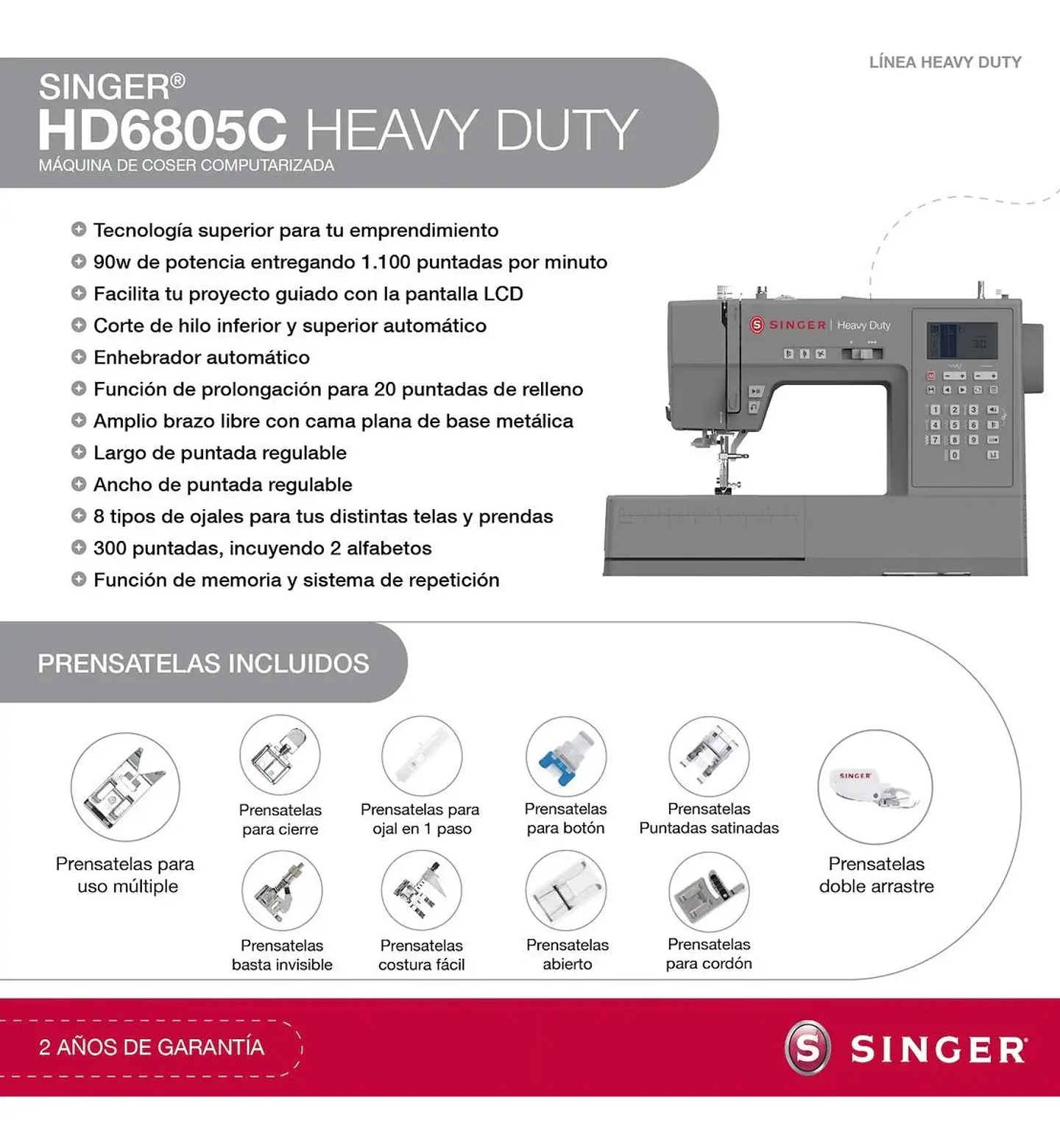 MAQUINA DE COSER PORTATIL SINGER HD6805C CON FUNCIONES AVANZADAS 7