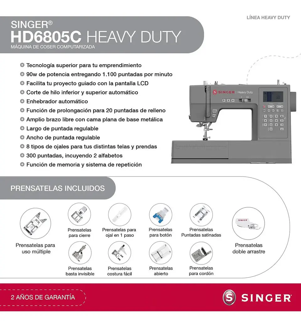 MAQUINA DE COSER PORTATIL SINGER HD6805C CON FUNCIONES AVANZADAS 7