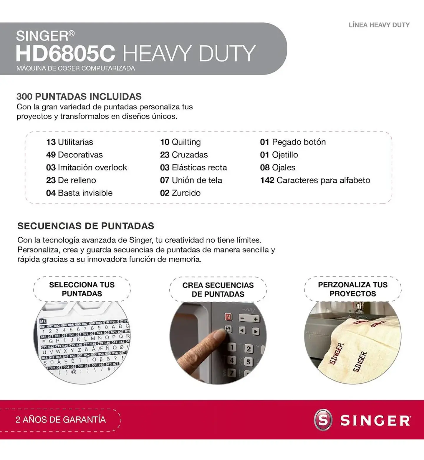 MAQUINA DE COSER PORTATIL SINGER HD6805C CON FUNCIONES AVANZADAS 8