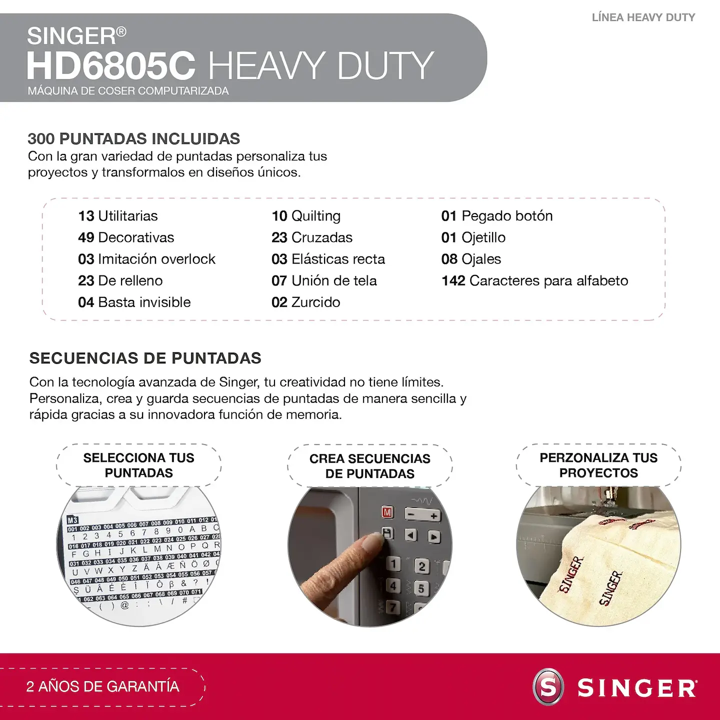 MÁQUINA DE COSER SINGER HEAVY DUTY HD6805C COMPUTARIZADA 8
