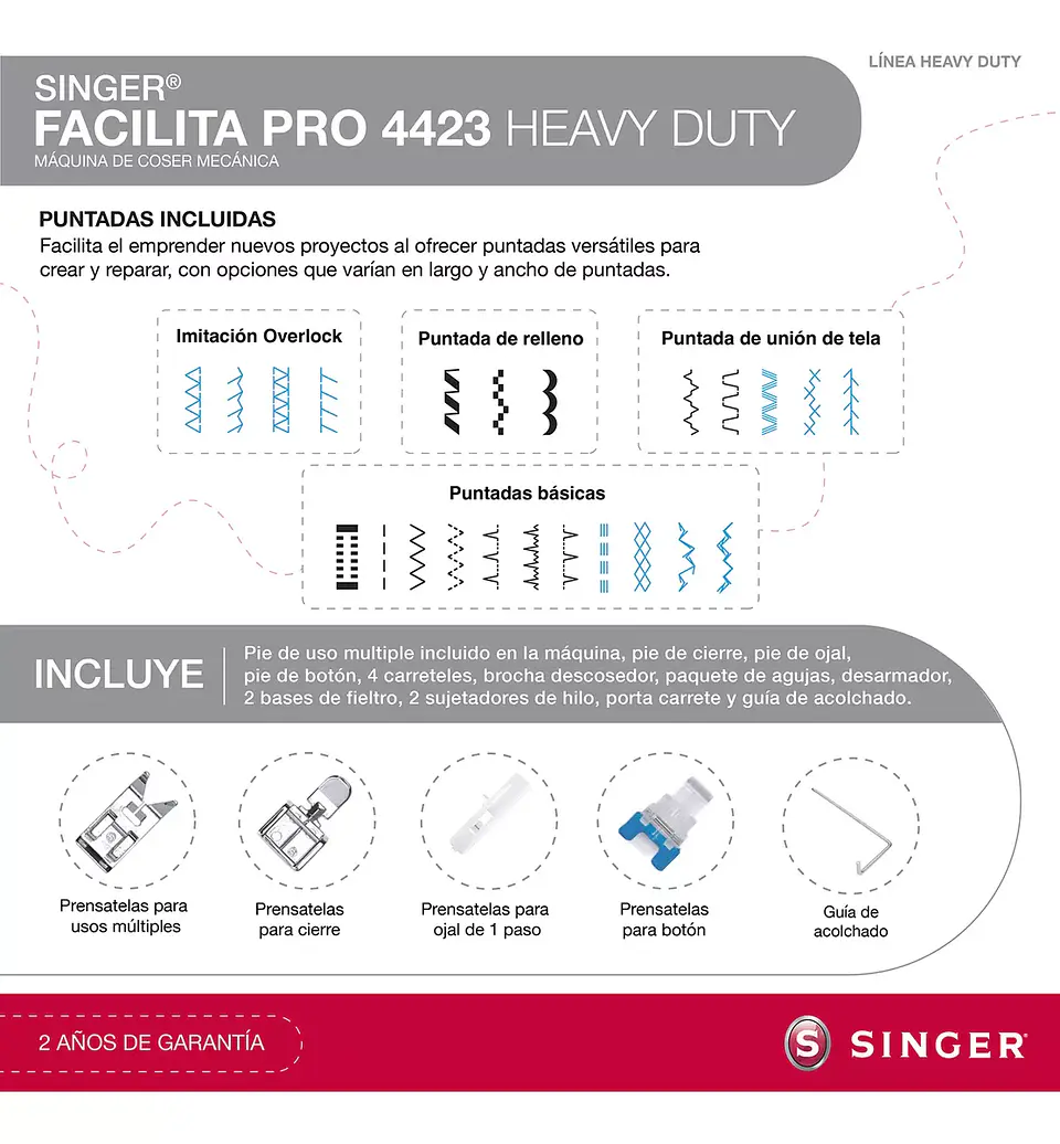 MÁQUINA DE COSER RECTA SINGER FACILITA PRO 4423 HEAVY DUTY PORTABLE GRIS 220V - 240V 4
