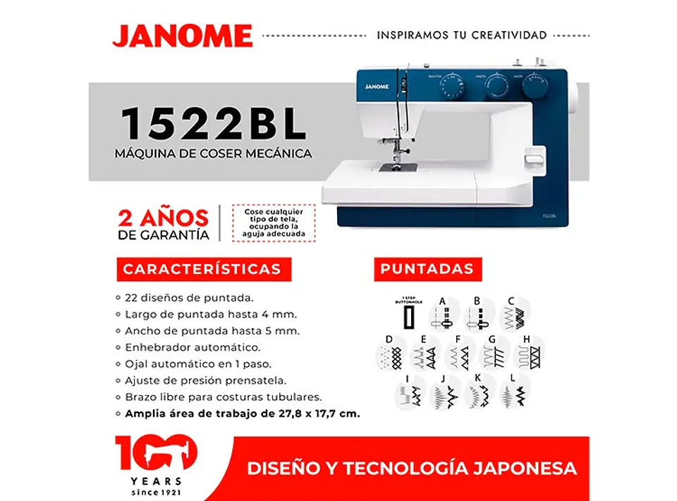 MAQUINA COSER JANOME 1522BL MECANICA 7