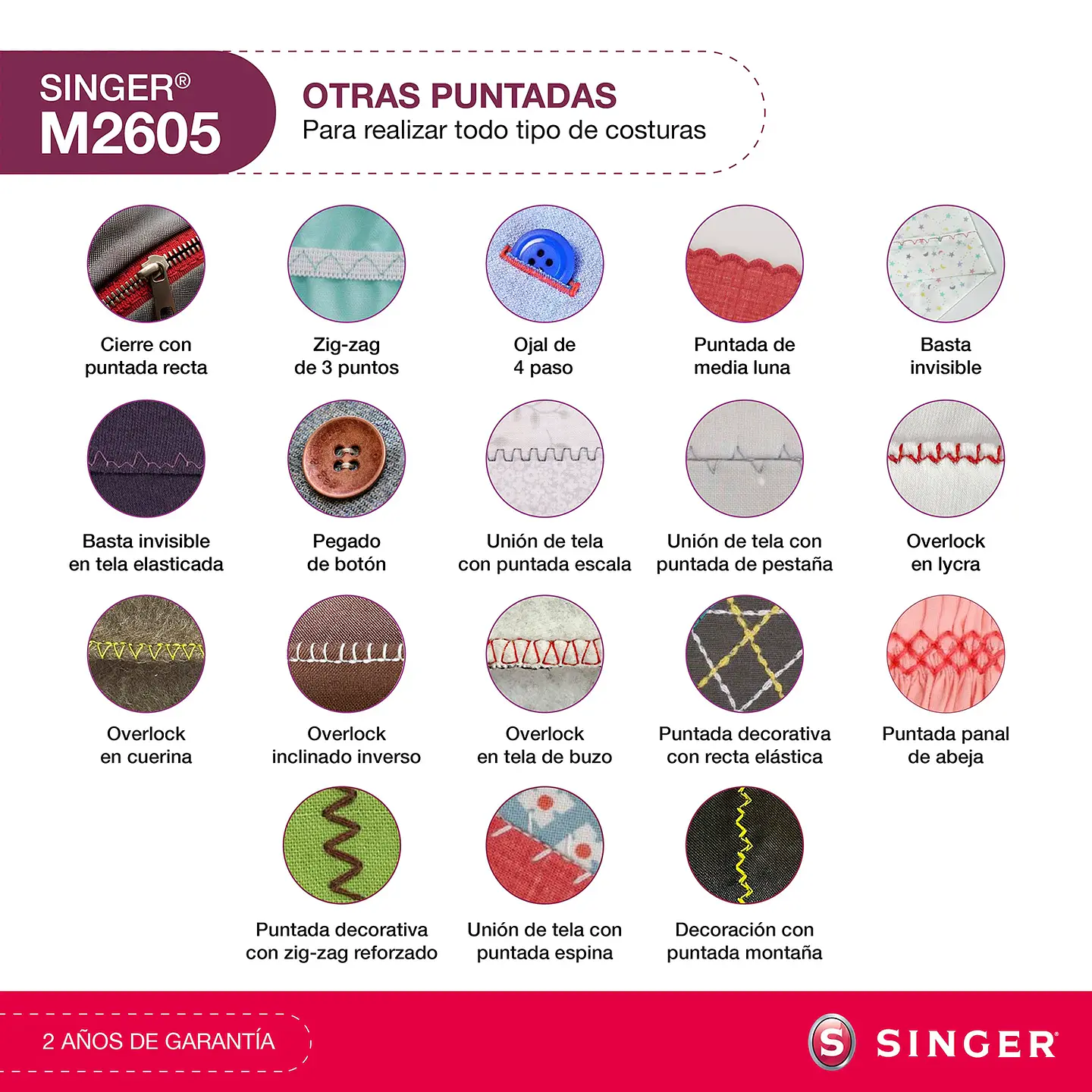 MÁQUINA DE COSER RECTA ZIG ZAG SINGER M2605 70W 6