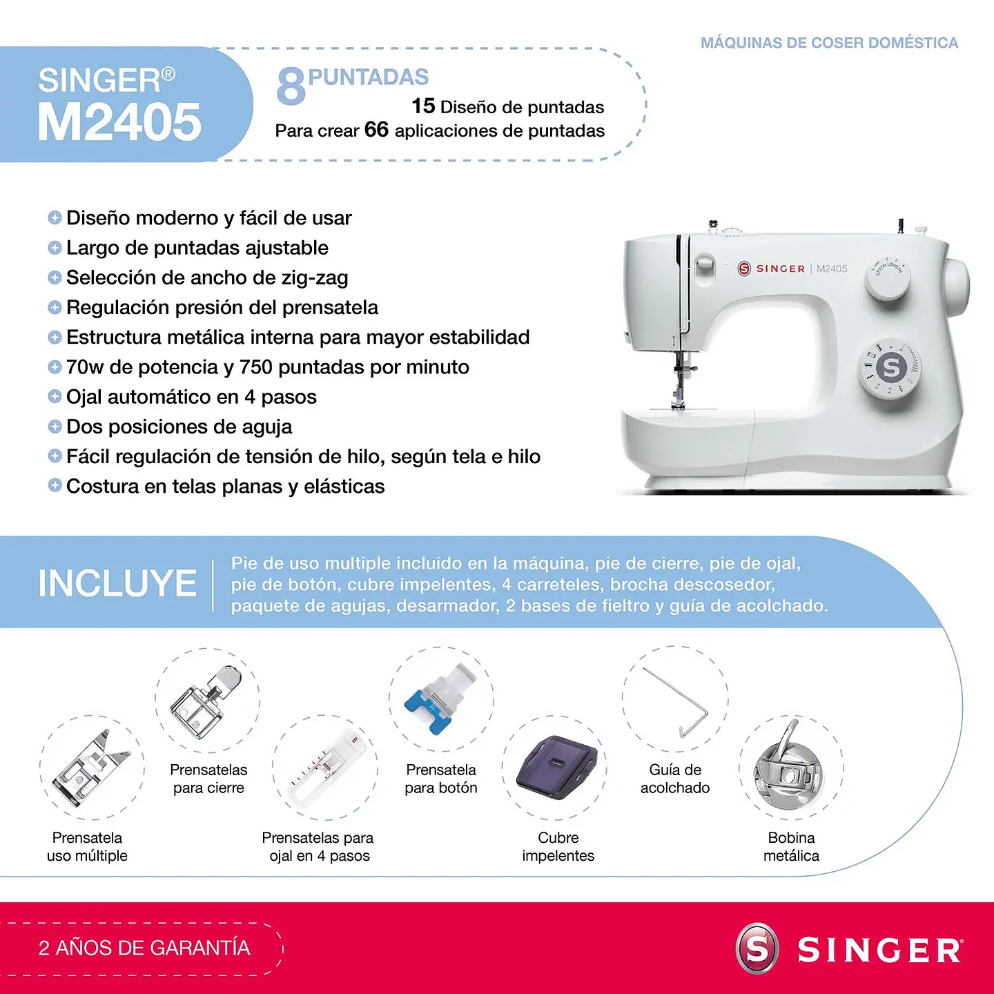 MÁQUINA DE COSER SINGER M2405 70W 8