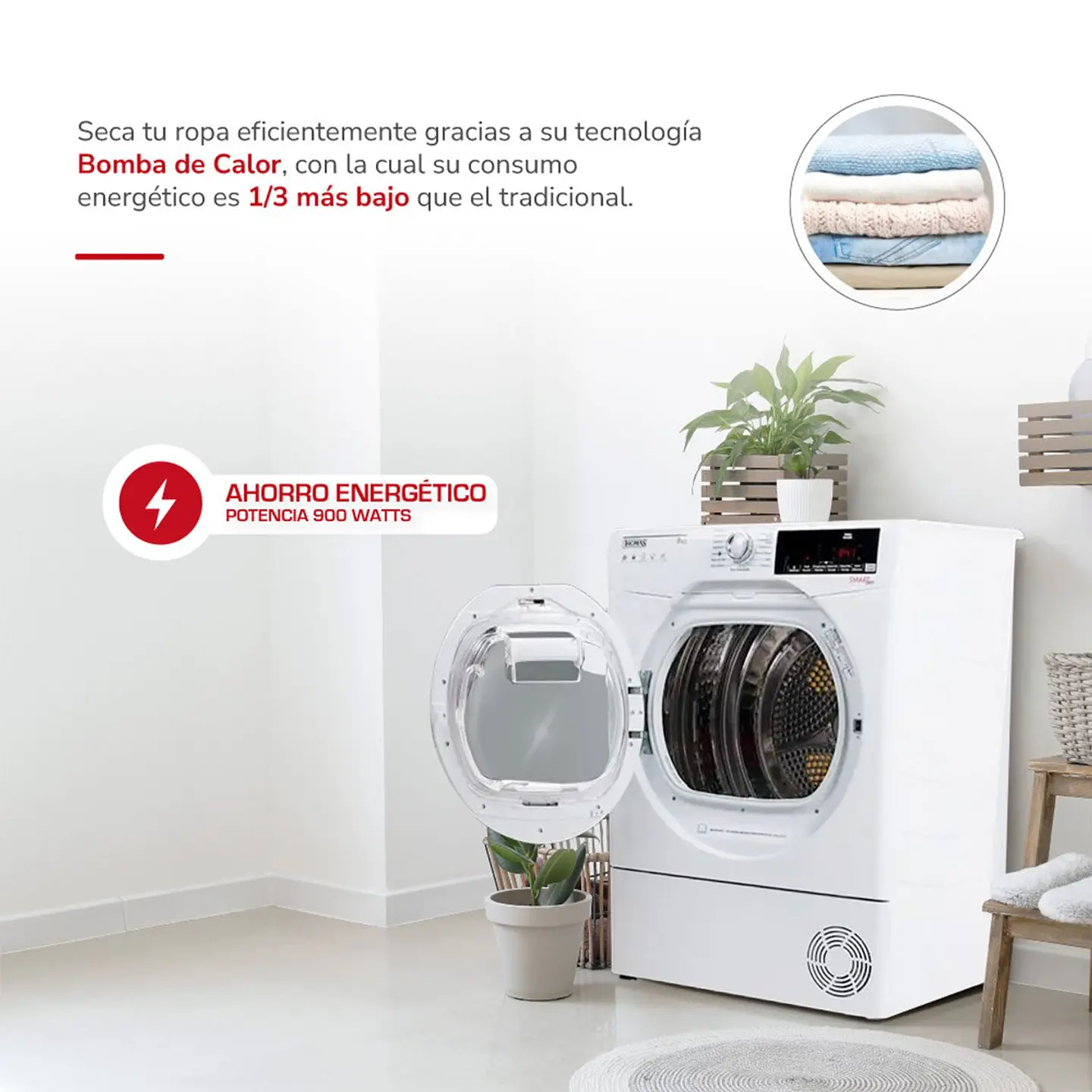 SECADORA DE ROPA BOMBA DE CALOR THOMAS TH-D9KCBC 9KG BLANCO 3