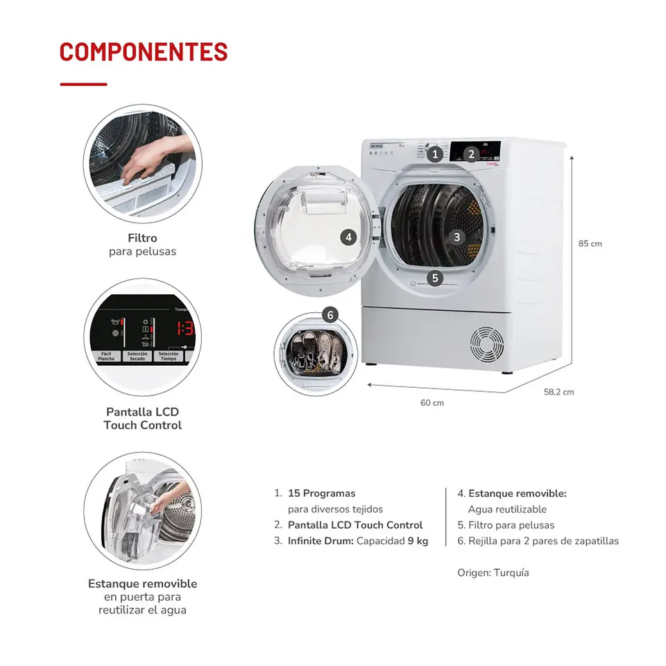 SECADORA DE ROPA BOMBA DE CALOR THOMAS TH-D9KCBC 9KG BLANCO 4