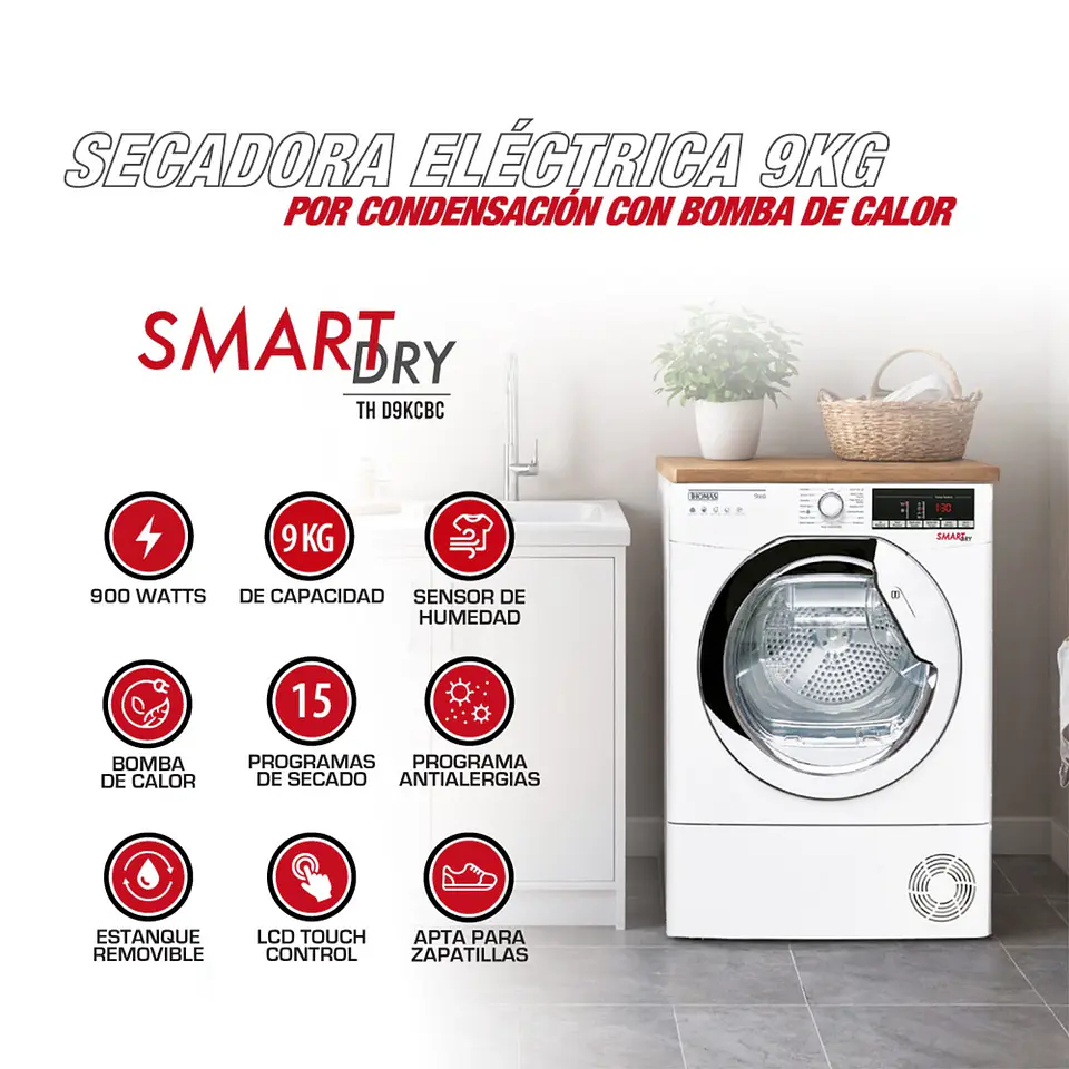 SECADORA DE ROPA BOMBA DE CALOR THOMAS TH-D9KCBC 9KG BLANCO 8