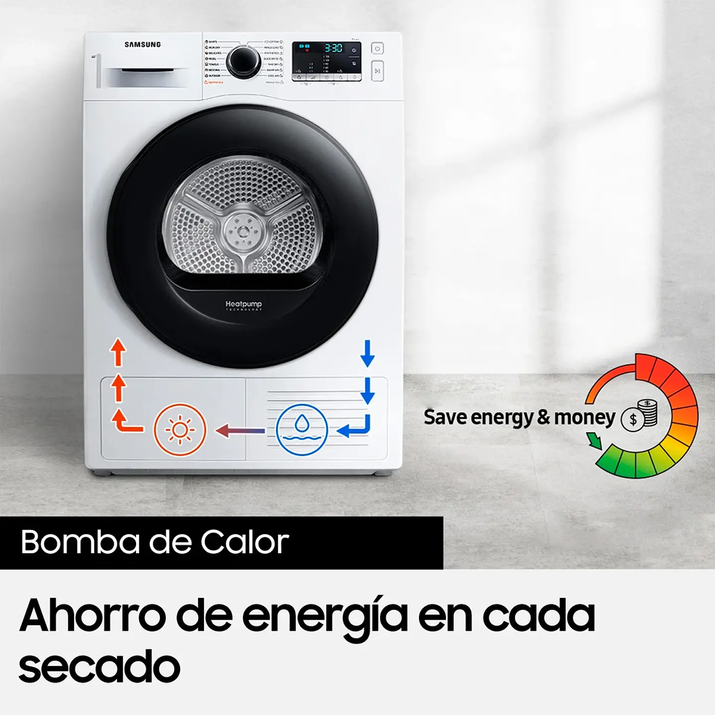 SECADORA DE ROPA BOMBA DE CALOR SAMSUNG DV90TA040BE 9KG BLANCO 3