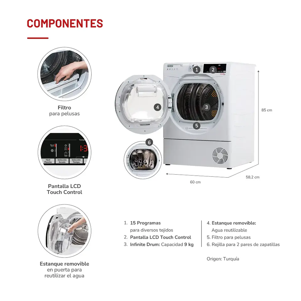 SECADORA ELE CTRICA 9 KG POR CONDENSACION CON BOMBA CALOR 5
