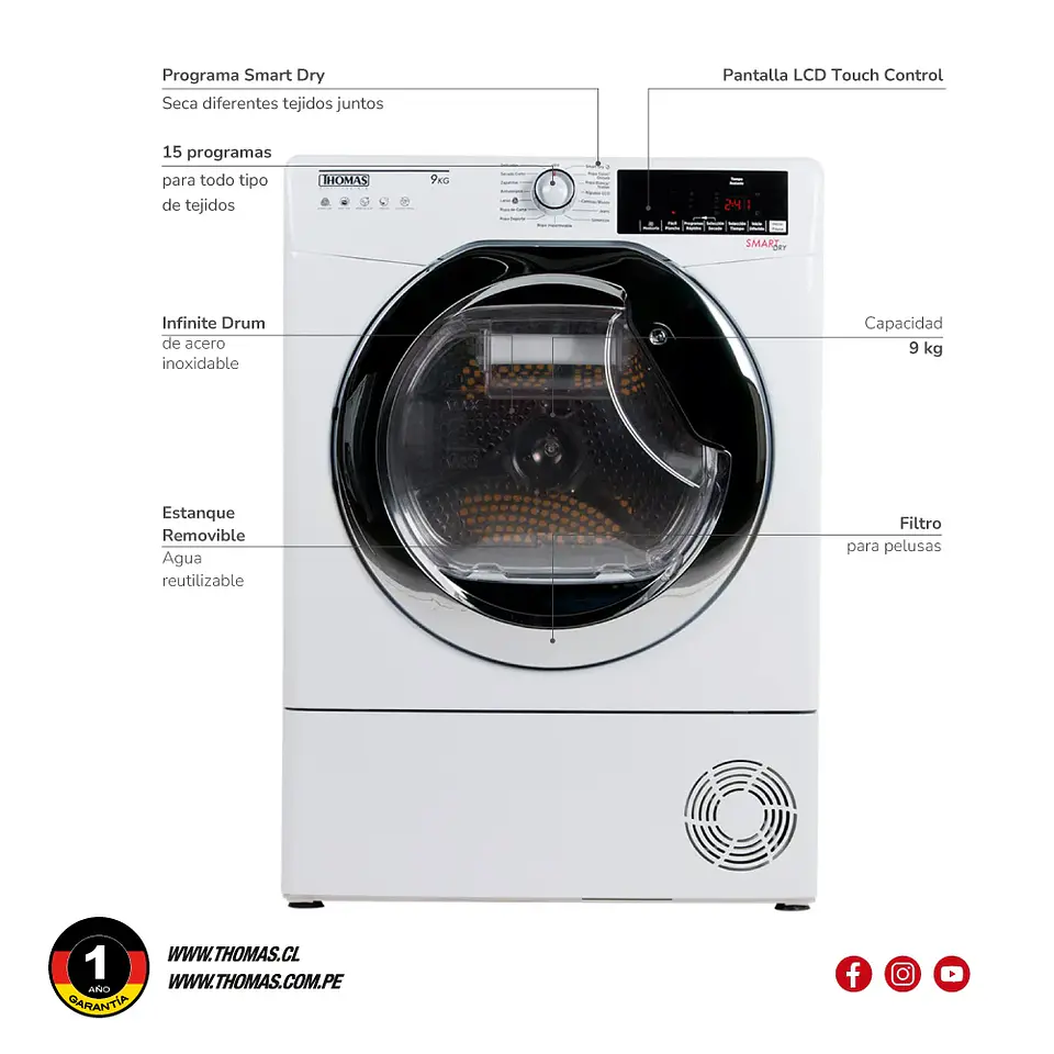 SECADORA ELE CTRICA 9 KG POR CONDENSACION CON BOMBA CALOR 6