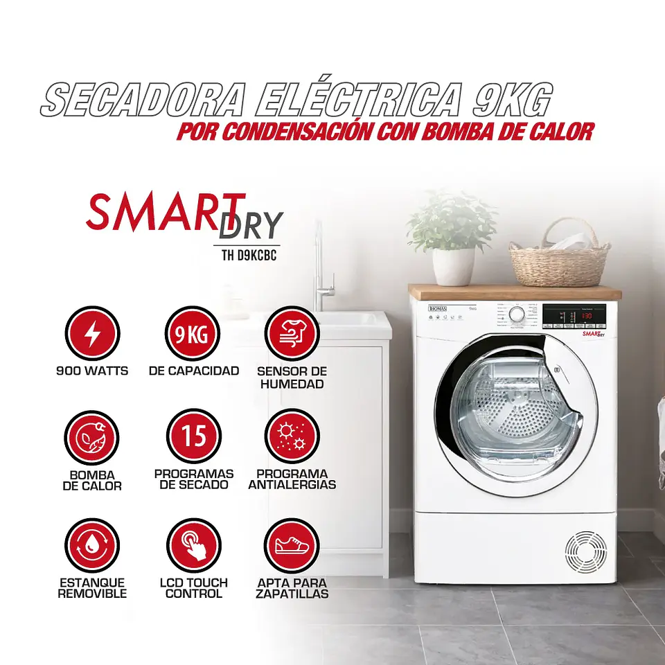 SECADORA ELE CTRICA 9 KG POR CONDENSACION CON BOMBA CALOR 10