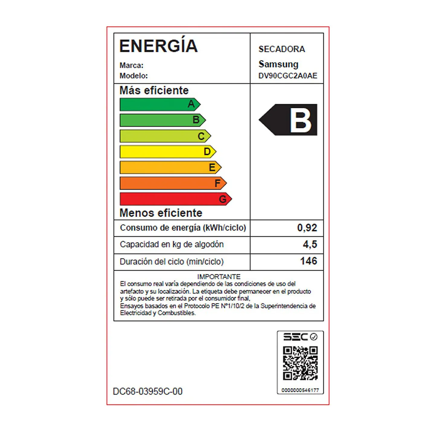 SECADORA DE ROPA SAMSUNG BOMBA DE CALOR 9KG SMARTTHINGS DV90CGC2A0AEZS 9