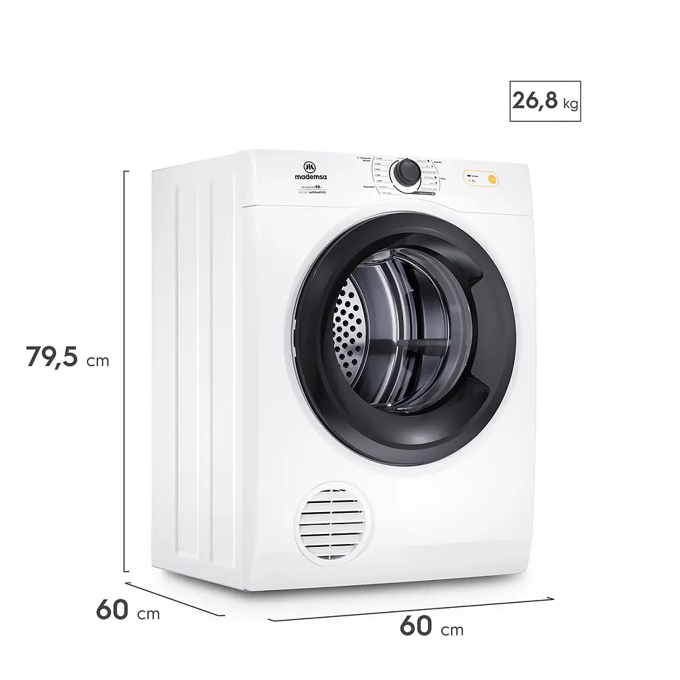 SECADORA DE ROPA MADEMSA 9KG SECADO AUTOMÁTICO 9D BZG BLANCA 2