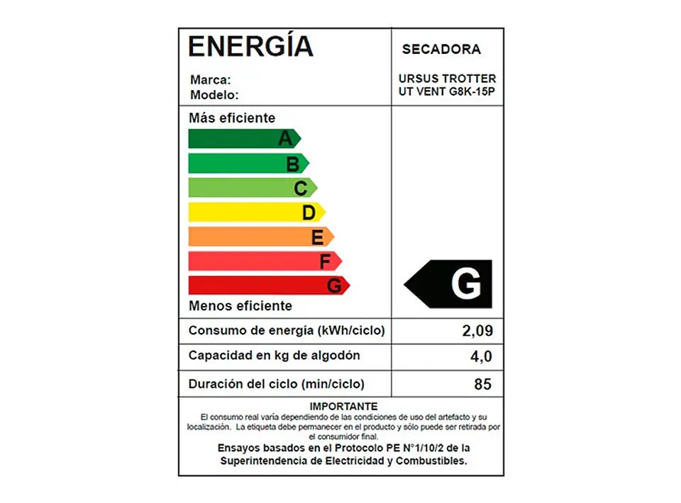 SECADORA DE ROPA POR VENTILACIÓN URSUS TROTTER UT VENT G8K-15P 8KG BLANCO 5