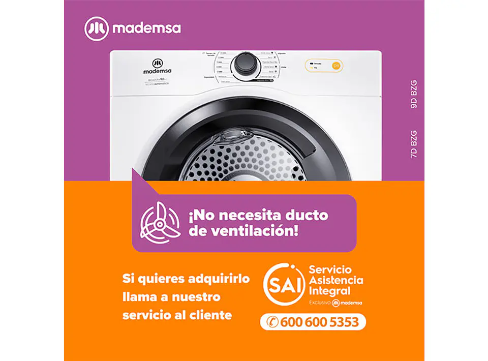 SECADORA DE ROPA POR VENTILACIÓN MADEMSA 7D BZG 7KG BLANCO 7