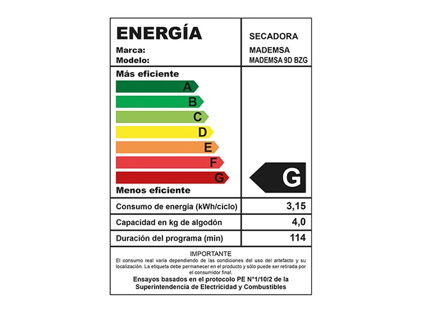 SECADORA DE ROPA POR VENTILACIÓN MADEMSA 9D BZG 9KG BLANCO 4